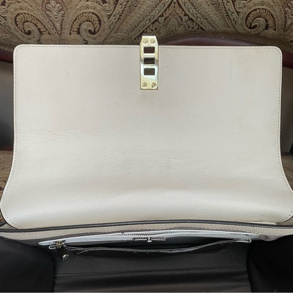 Henri Bendel Large Ivory Uptown Satchel with Gold Tone Hardware & Long Strap - Picture 8 of 13